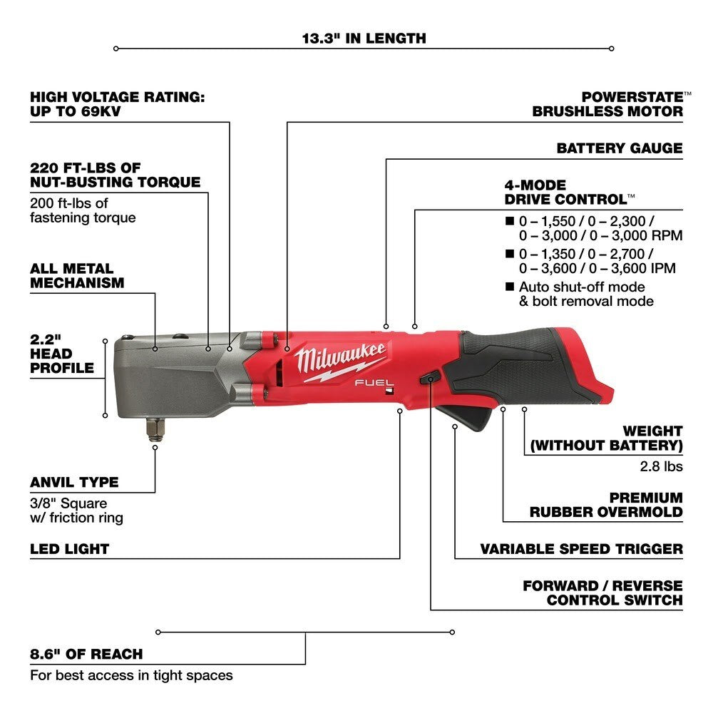 Milwaukee 2564-20 M12 FUEL 3/8" Right Angle Impact Wrench w/Friction Ring (Bare Tool) - 5