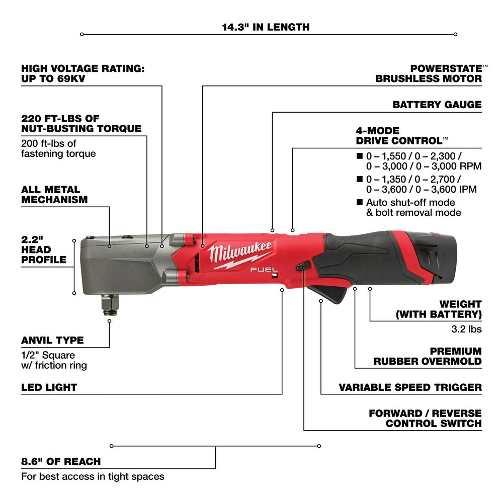 Milwaukee 2565-22 M12 FUEL 1/2" Right Angle Impact Wrench Kit - 4