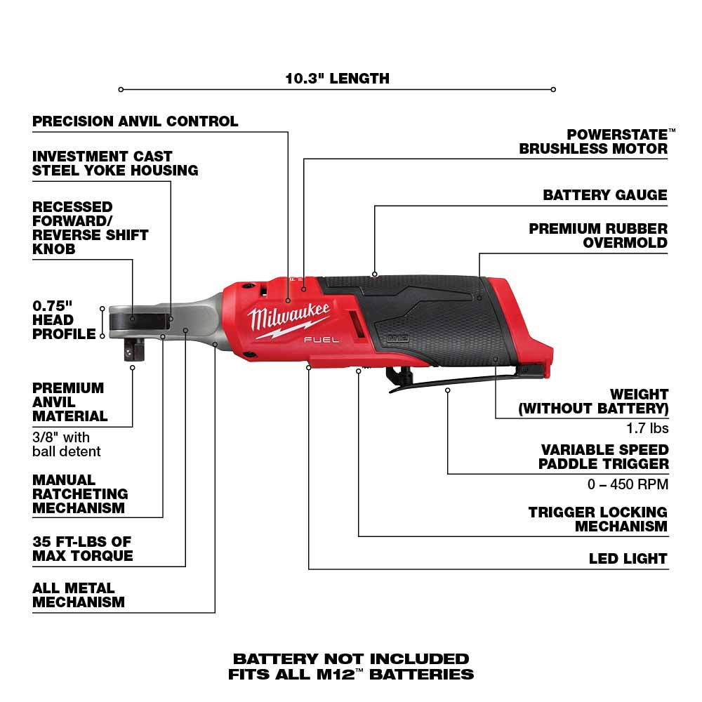 Milwaukee 2567-20 M12 FUEL™ 3/8" High Speed Ratchet (Bare Tool) - 4