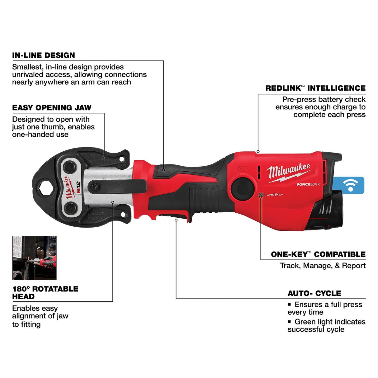 Milwaukee 2573-22 M12 FORCE LOGIC Press Tool Kit with ONE-KEY 1/2 in. to 1 in. CTS-V Jaws (2 Batteries) - 5