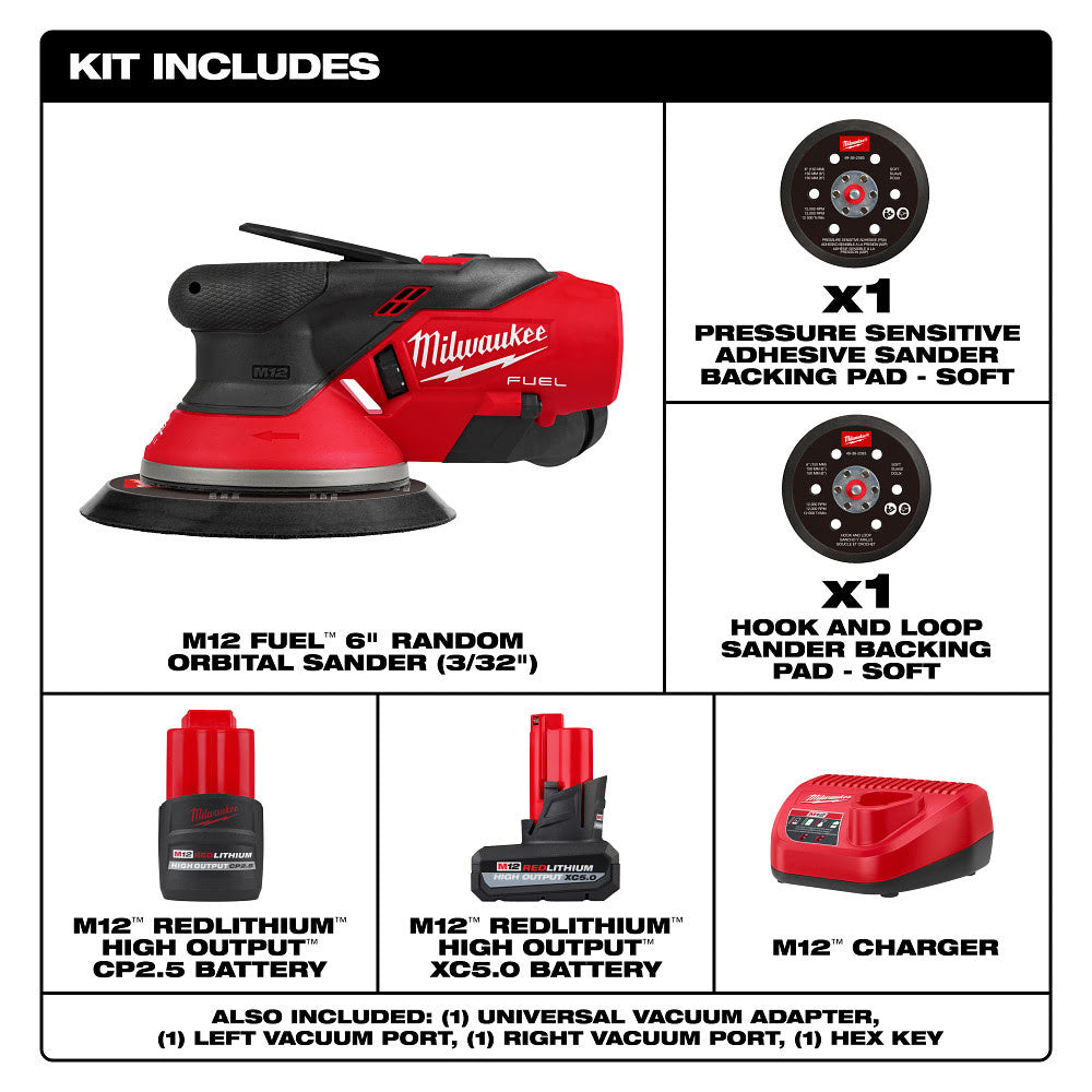 Milwaukee 2584-22CX M12 FUEL 6" Random Orbital Sander Kit (3/32") - 2