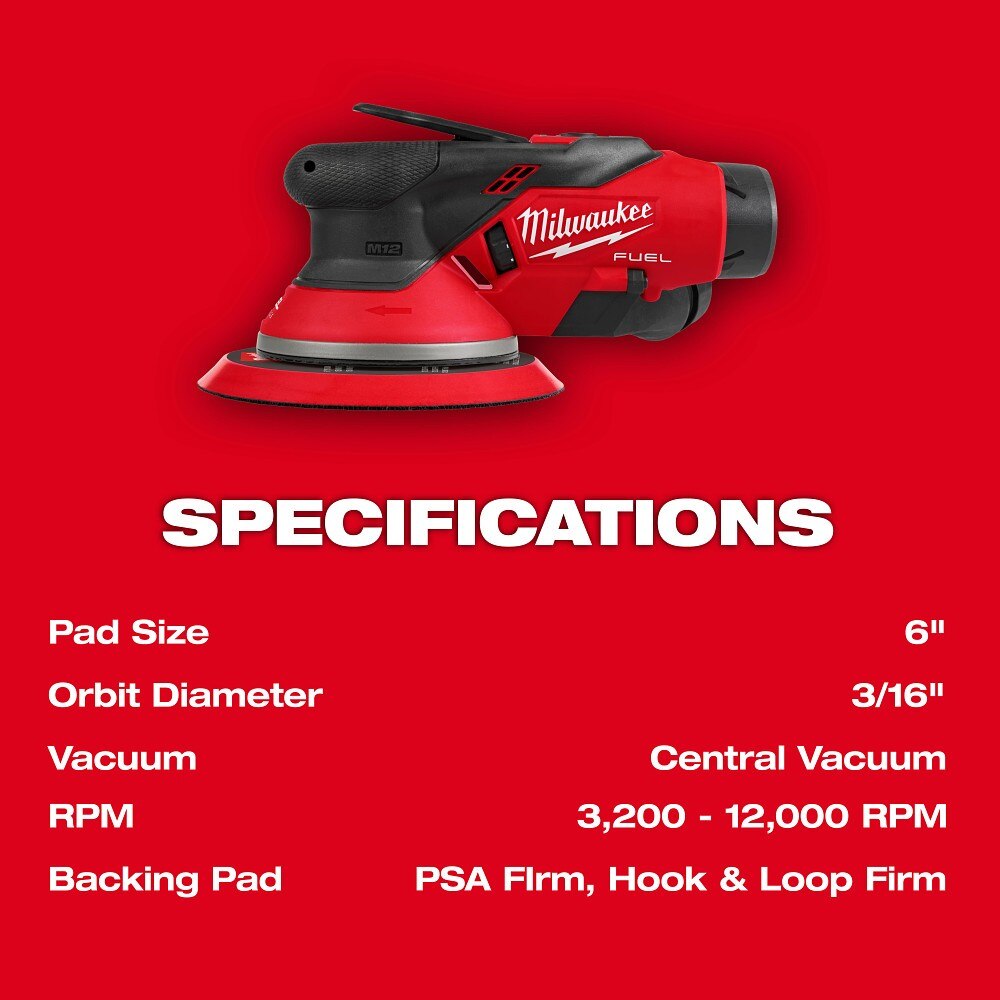 Milwaukee 2585-22CX M12 FUEL 6" Random Orbital Sander Kit (3/16") - 5