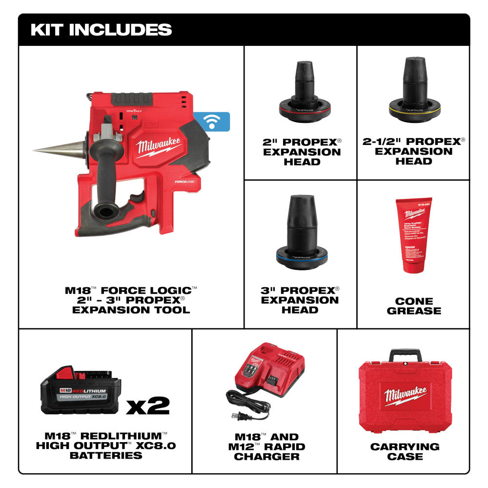 Milwaukee 2633-22HD M18™ FORCE LOGIC™ 2”-3” ProPEX® Expansion Tool Kit - 2