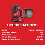 Milwaukee 2648-20 M18 5" Random Orbit Sander (BARE TOOL) VS Hook & Loop - 4