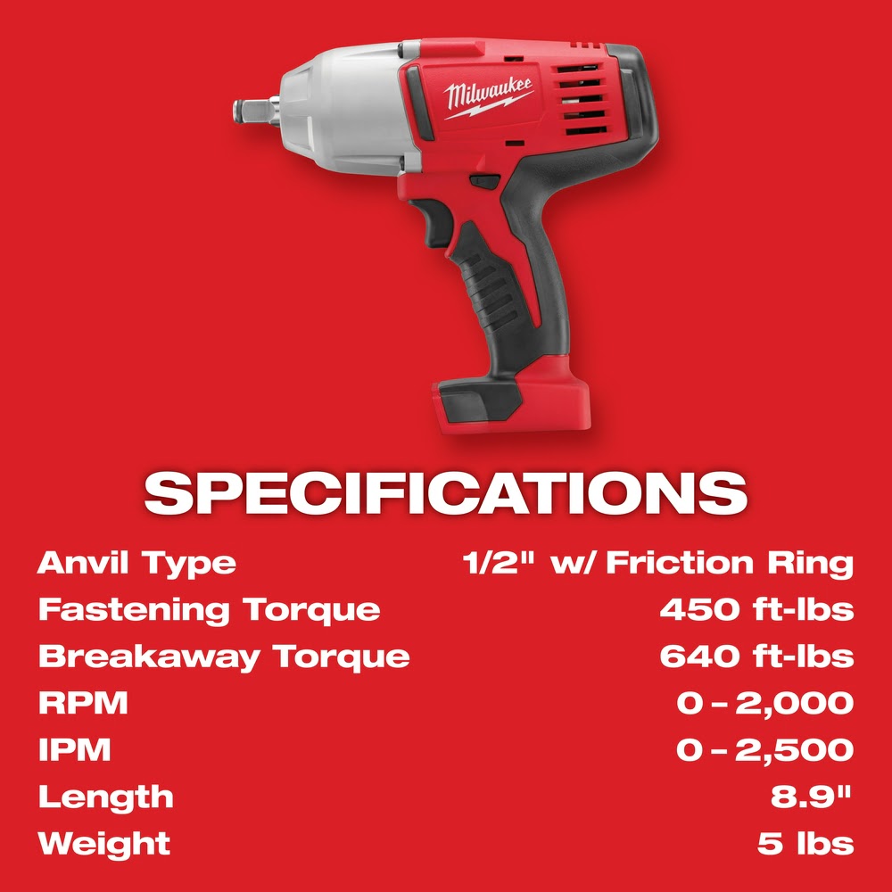 Milwaukee 2663-20 M18 1/2" High Torque Impact Wrench with Friction Ring (Bare Tool) - 8