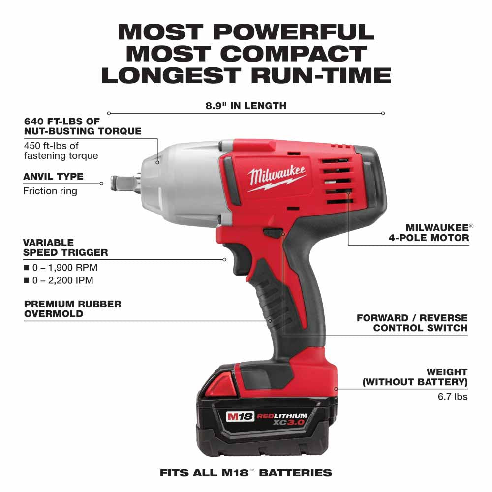 Milwaukee 2663-22 M18 1/2" High Torque Impact Wrench with Friction Ring Kit - 3