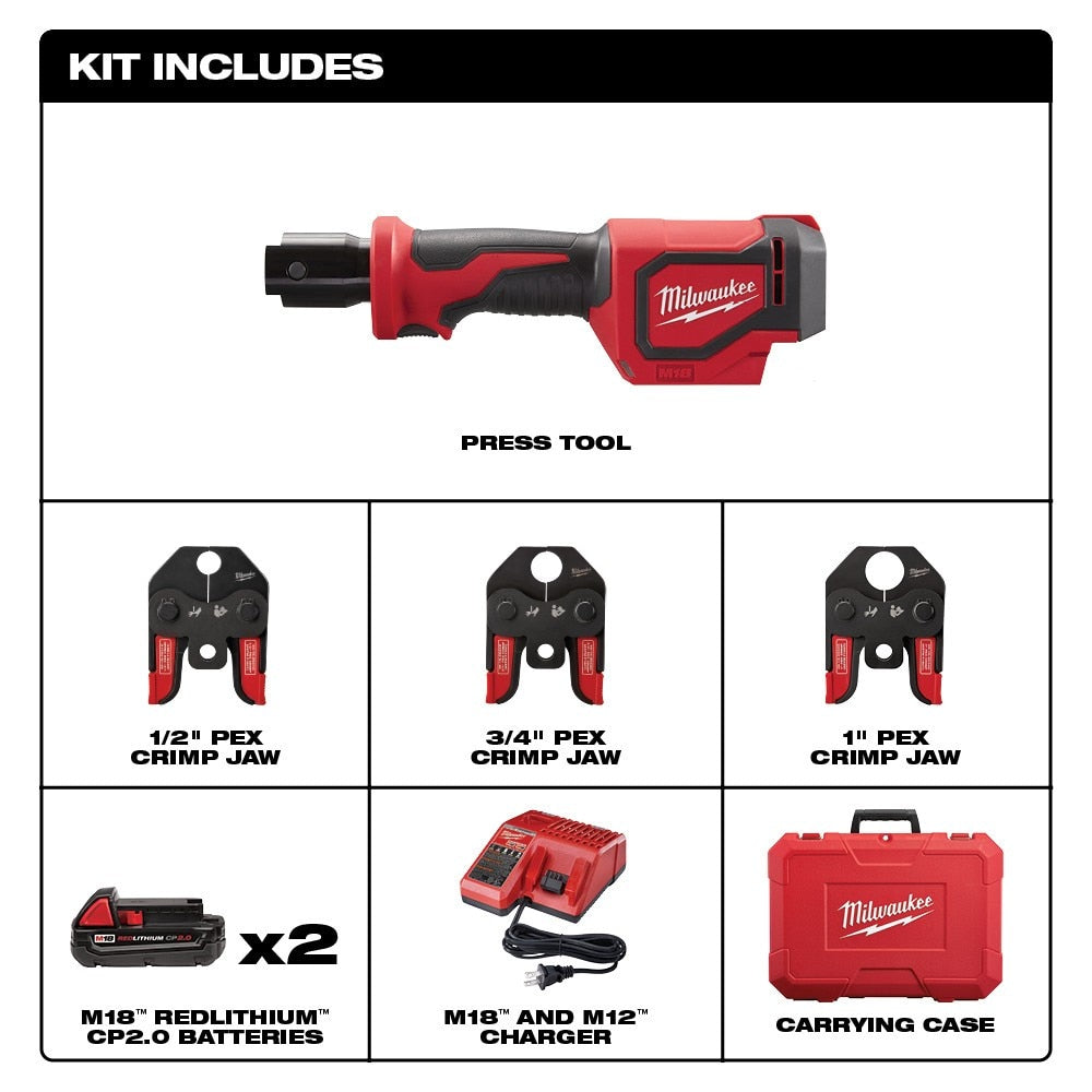 Milwaukee 2674-82C M18 Short Throw Press Tool Kit with PEX Crimp Jaws (Reconditioned) - 2