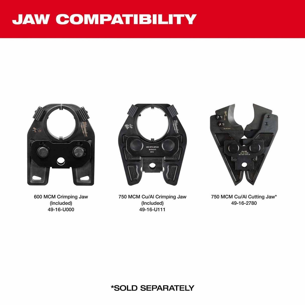 Milwaukee 2679-750CU M18 FORCE LOGIC 600 MCM Cu Crimper w/ 750 MCM Expanded Jaw and Dies - 4