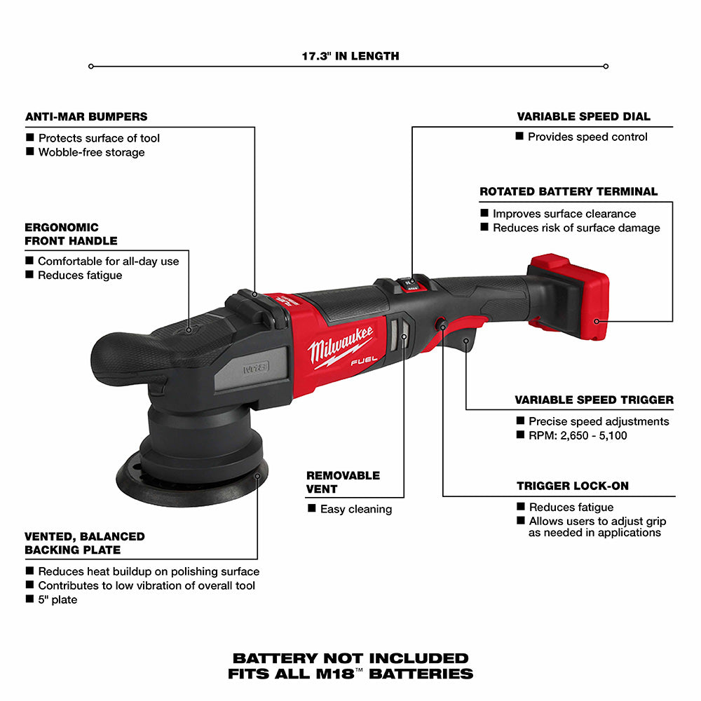 Milwaukee 2684-20 M18 FUEL 15mm Random Orbital Polisher - 9