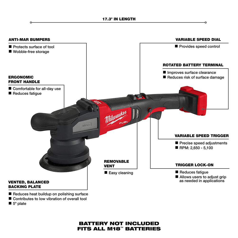 Milwaukee 2684-20 M18 FUEL 15mm Random Orbital Polisher - 12