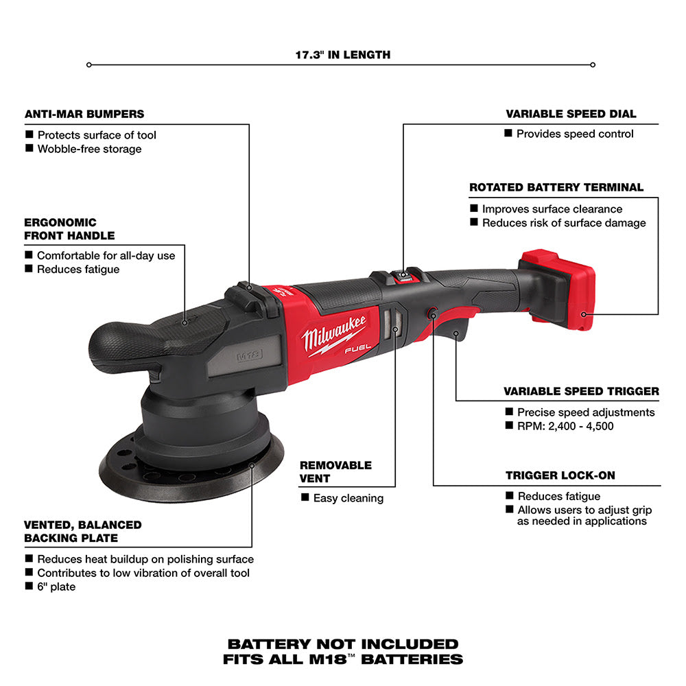 Milwaukee 2685-20 M18 FUEL 6" 21mm Random Orbital Polisher Bare Tool - 3