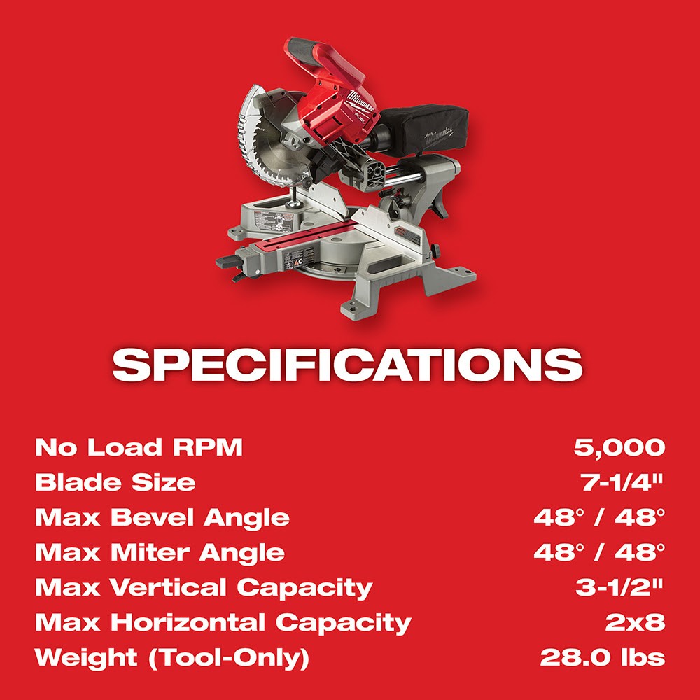 Milwaukee  2733-20 M18 FUEL 7-1/4" Dual Bevel Sliding Compound Miter Saw Bare Tool - 7