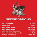 Milwaukee  2733-20 M18 FUEL 7-1/4" Dual Bevel Sliding Compound Miter Saw Bare Tool - 7