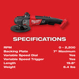 Milwaukee 2738-20 M18 FUEL 7" Variable Speed Polisher Bare Tool - 8