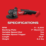 Milwaukee 2738-20 M18 FUEL 7" Variable Speed Polisher Bare Tool - 8