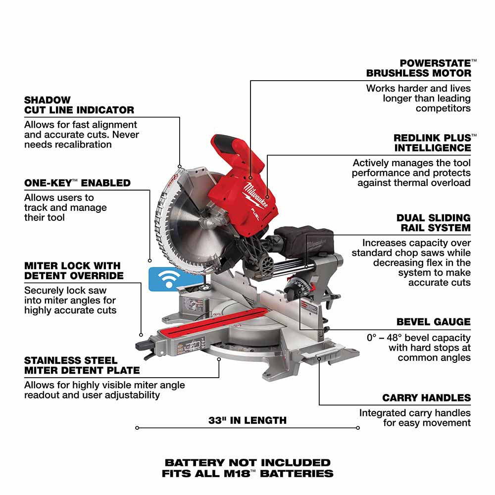 Milwaukee 2739-20 M18 FUEL 12" Dual Bevel Sliding Compound Miter Saw - Bare Tool - 6