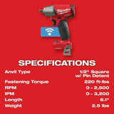 Milwaukee 2759-80 M18 FUEL 1/2" Compact Impact Wrench with Pin Detent with ONE-KEY Bare Tool (Reconditioned) - 8