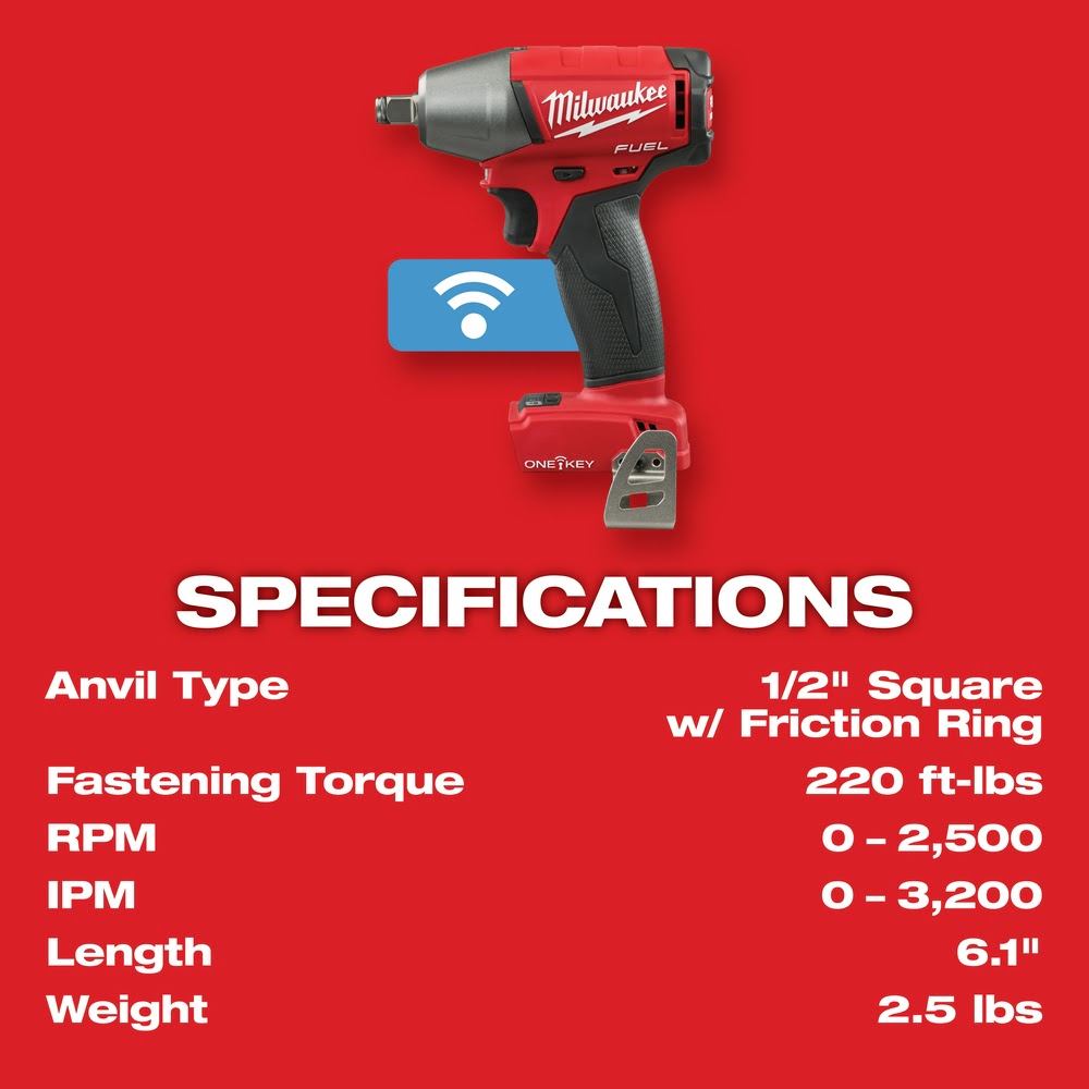 Milwaukee 2759B-20 M18 FUEL 1/2" Compact Impact Wrench with Friction Ring with ONE-KEY (Bare Tool) - 8