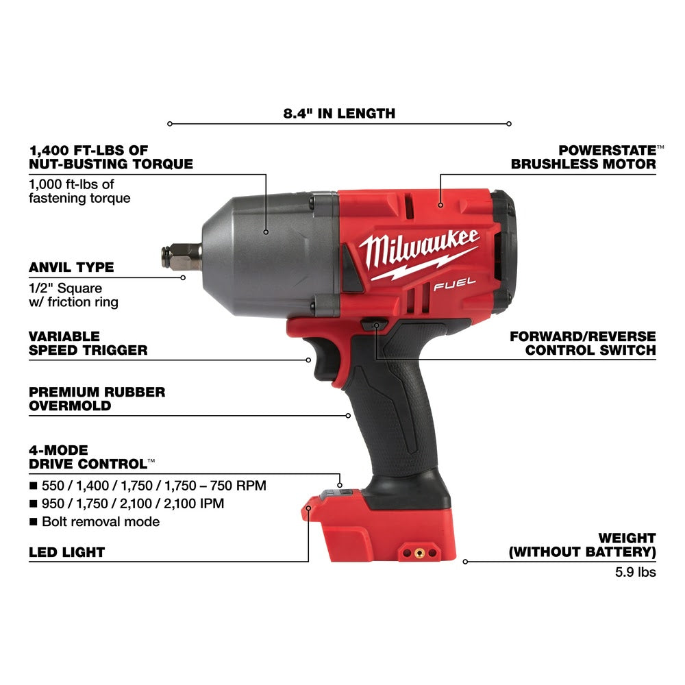 Milwaukee 2767-20 M18 FUEL 1/2" High Torque Impact Wrench w/ Friction Ring - 7