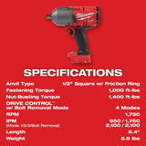 Milwaukee 2767-20 M18 FUEL 1/2" High Torque Impact Wrench w/ Friction Ring - 16