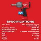 Milwaukee 2769-20 M18 FUEL 1/2" Ext. Anvil Controlled Torque Impact Wrench w/ONE-KEY Bare Tool - 8