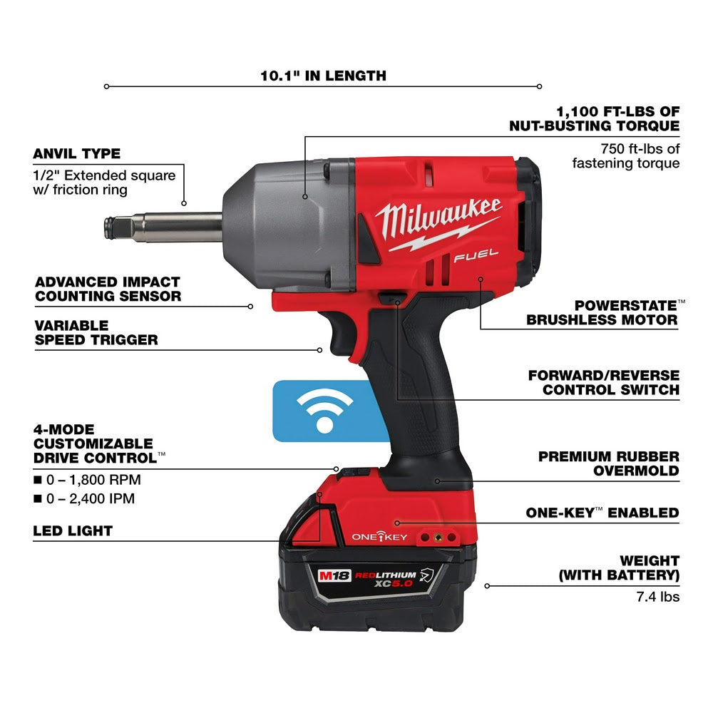 Milwaukee 2769-22R M18 FUEL 1/2" Ext. Anvil Controlled Torque Impact Wrench w/ONE-KEY Kit - 2