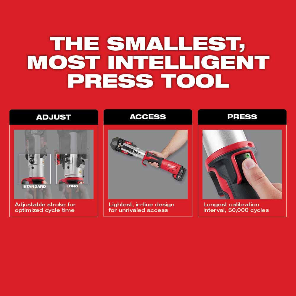 Milwaukee 2773-22L M18 FORCE LOGIC Long Throw Press Tool 1/2" to 1" Kit for Stainless Steel - 7