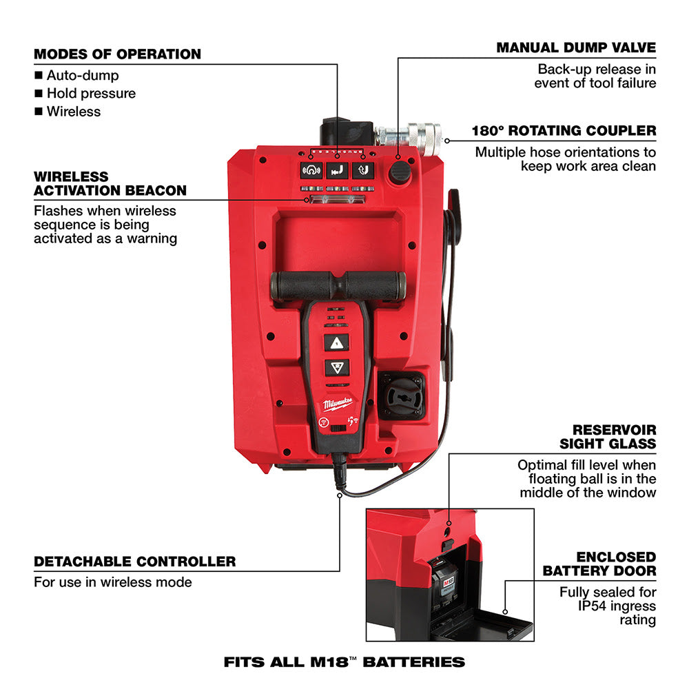 Milwaukee 2774-21HD M18 FORCE LOGIC 10,000psi Hydraulic Pump Kit - 5