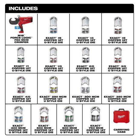 Milwaukee 2779-750CU M18 FORCE LOGIC 750 MCM Crimper with #6 - 750 MCM Copper Dies - 3