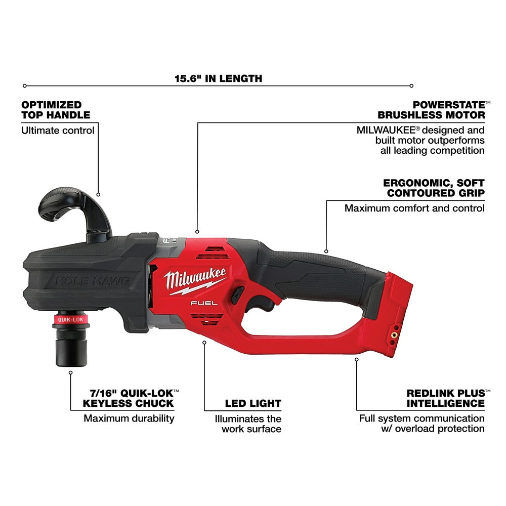 Milwaukee 2808-20 M18 FUEL Hole Hawg Right Angle Drill w/Quik-Lok - Bare Tool - 4