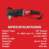 Milwaukee 2809-20 M18 FUEL Super Hawg 1/2" Right Angle Drill - Bare Tool - 8