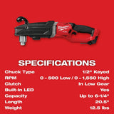 Milwaukee 2809-20 M18 FUEL Super Hawg 1/2" Right Angle Drill - Bare Tool - 8