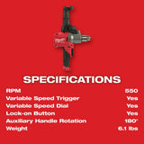 Milwaukee 2810-20 M18 FUEL Mud Mixer with 180° Handle Bare Tool - 8
