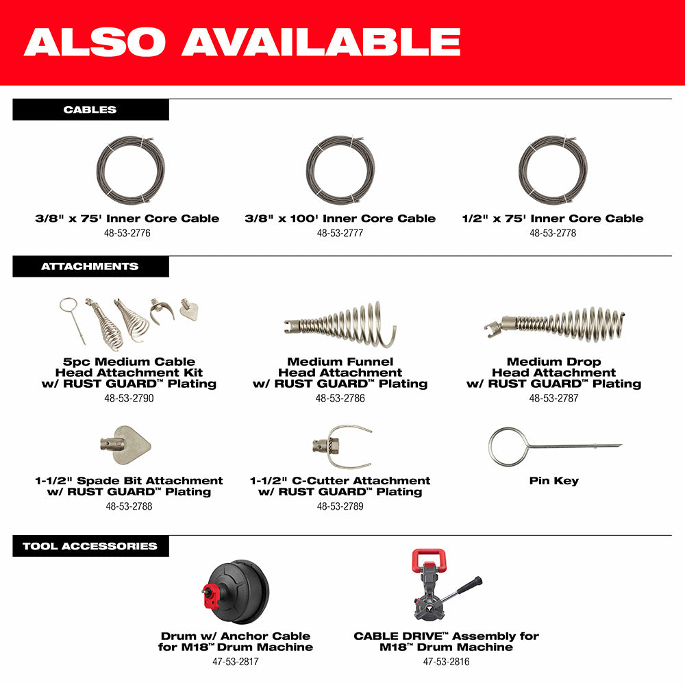 Milwaukee 2817A-21 M18 Drum Machine for 3/8"-1/2" Cable - 11