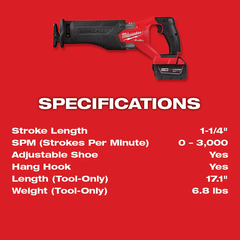 Milwaukee 2821-21F M18 FUEL SAWZALL Recip Saw + Forge Kit - 4