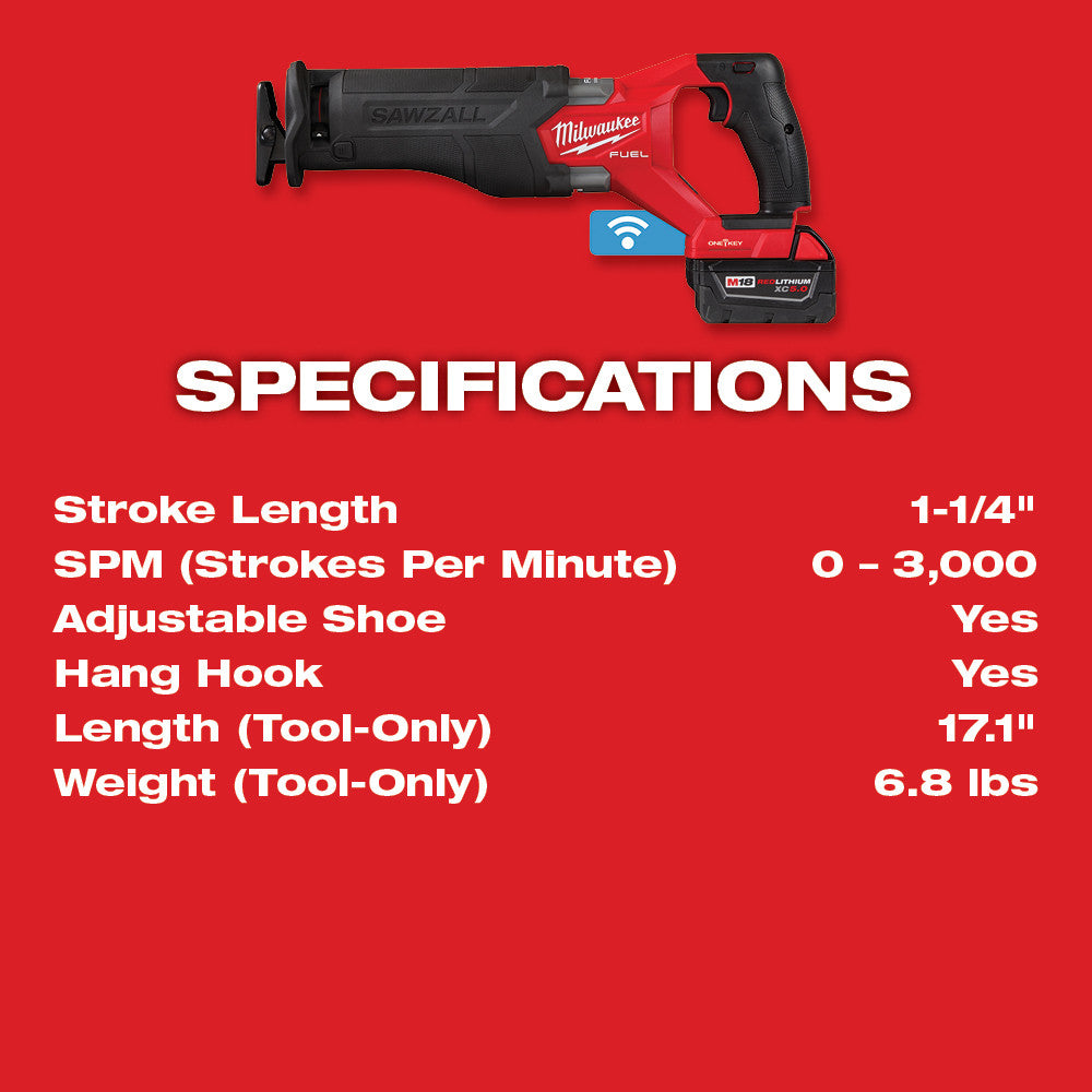 Milwaukee  2822-22 M18 FUEL™ SAWZALL® Recip Saw W/ One-Key™- 2 battery XC5.0 Kit - 16