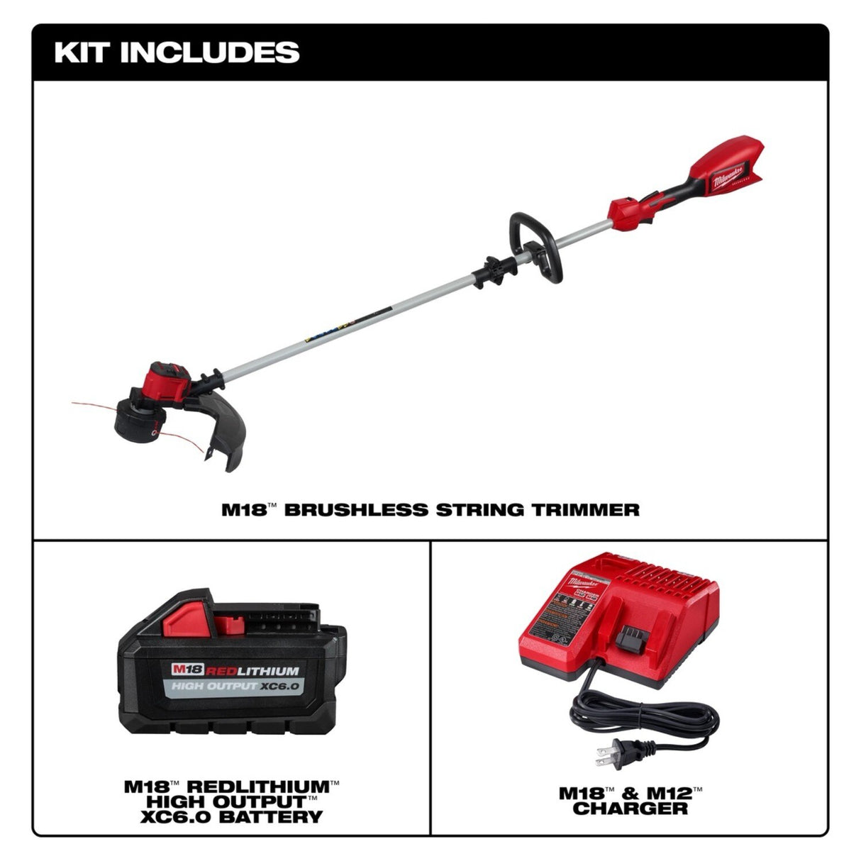Milwaukee 2828-21E M18 Brushless String Trimmer Kit with 16 in. Cutting Swath and Easy Load Head (6.0Ah Battery) - 3