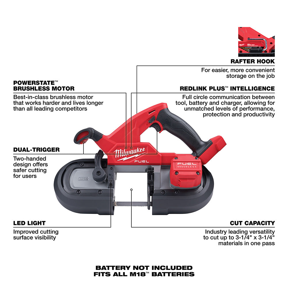 Milwaukee 2829S-20 M18 Fuel Compact Dual-Trigger Band Saw - 7