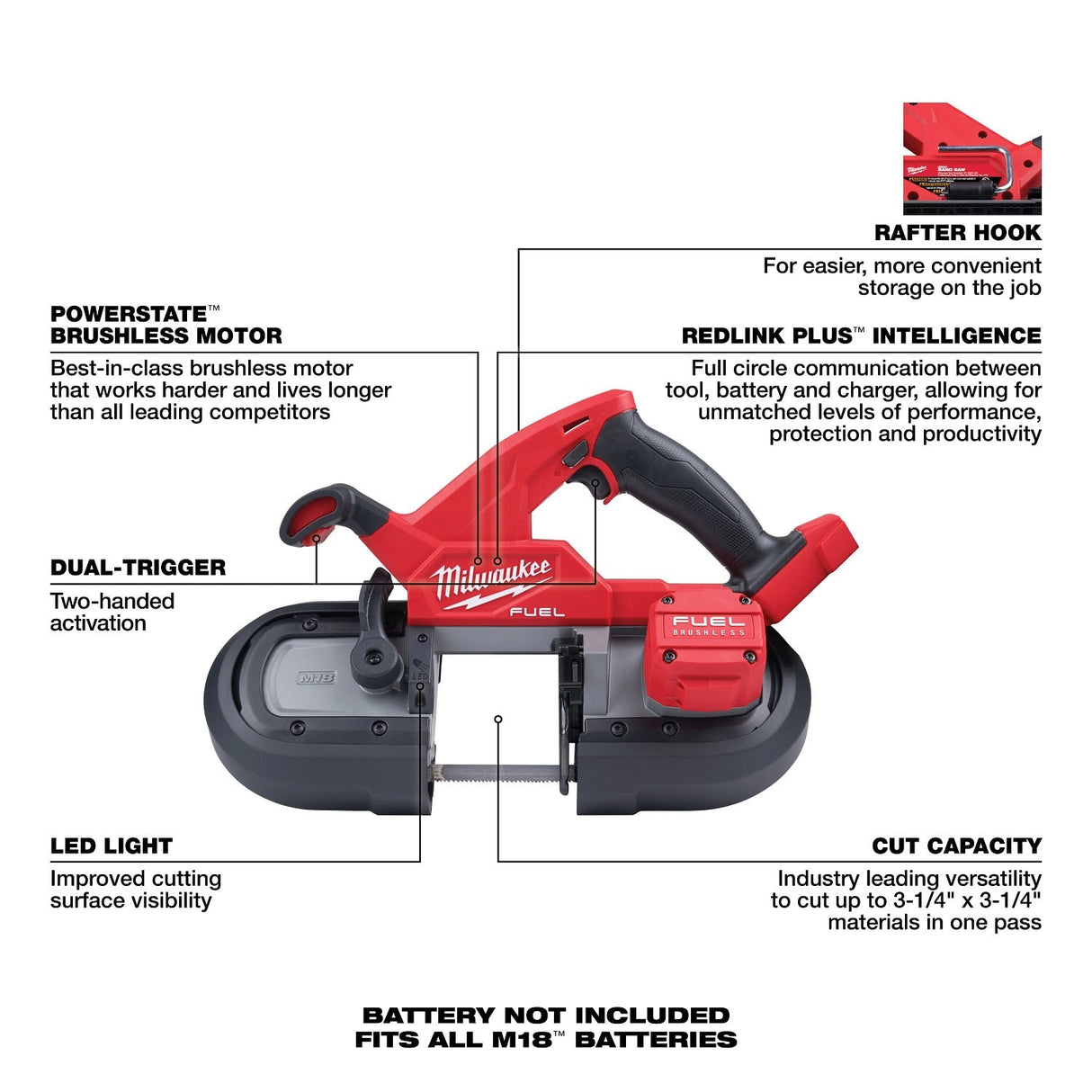 Milwaukee 2829S-20 M18 Fuel Compact Dual-Trigger Band Saw - 7
