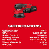 Milwaukee 2837-20 M18 FUEL 5" Random Orbital Sander with Brushless Motor - 9