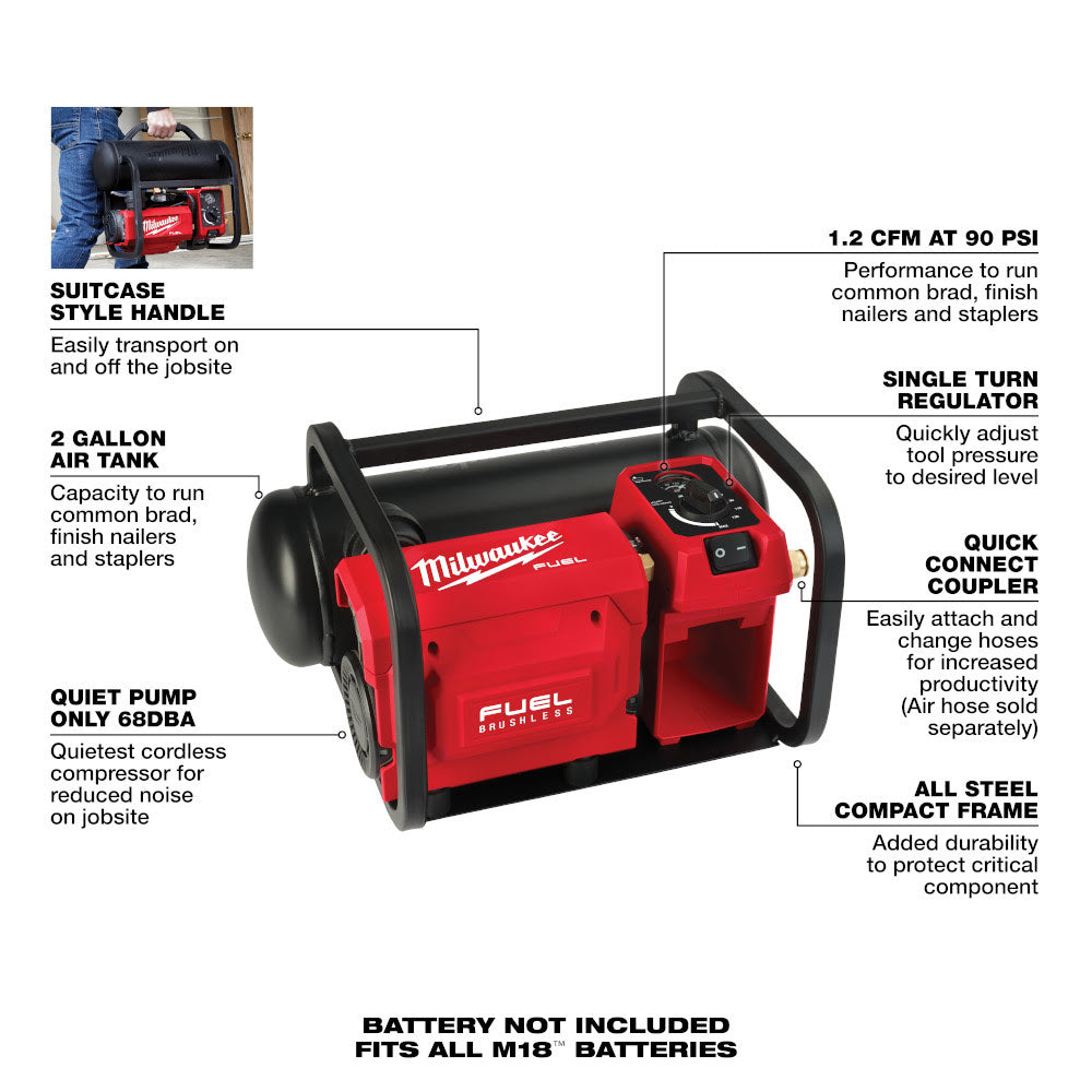 Milwaukee 2840-20 M18 FUEL 2 Gallon Compact Quiet Compressor - 5