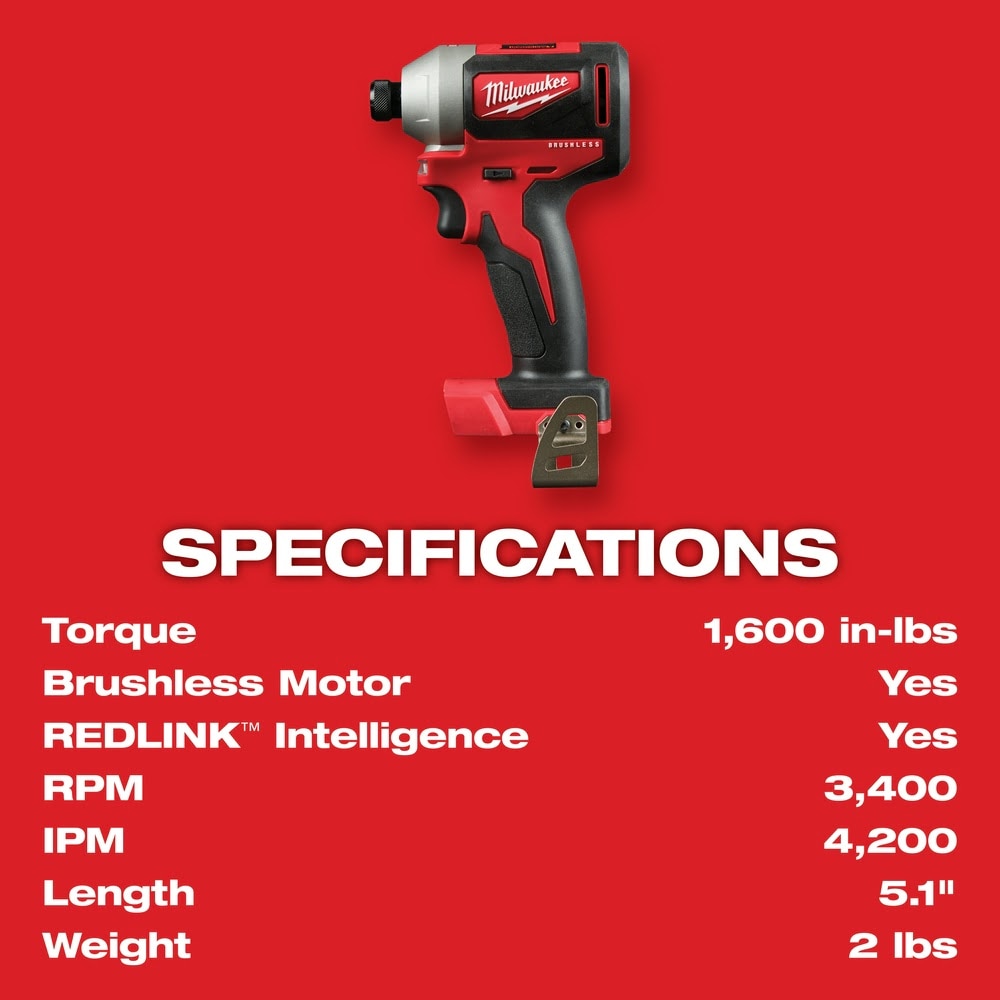 Milwaukee 2850-20 M18 Compact Brushless 1/4" Hex Impact Driver Bare Tool - 3