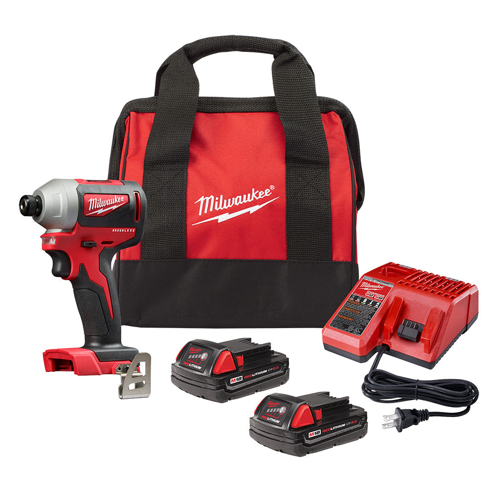 Milwaukee 2850-22CT M18 Compact Brushless 1/4" Hex Impact Driver Kit