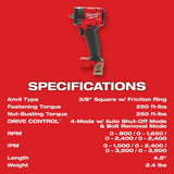 Milwaukee 2854-80 M18 FUEL 3/8" Compact Impact Wrench w/ Friction Ring Bare Tool (Reconditioned) - 8