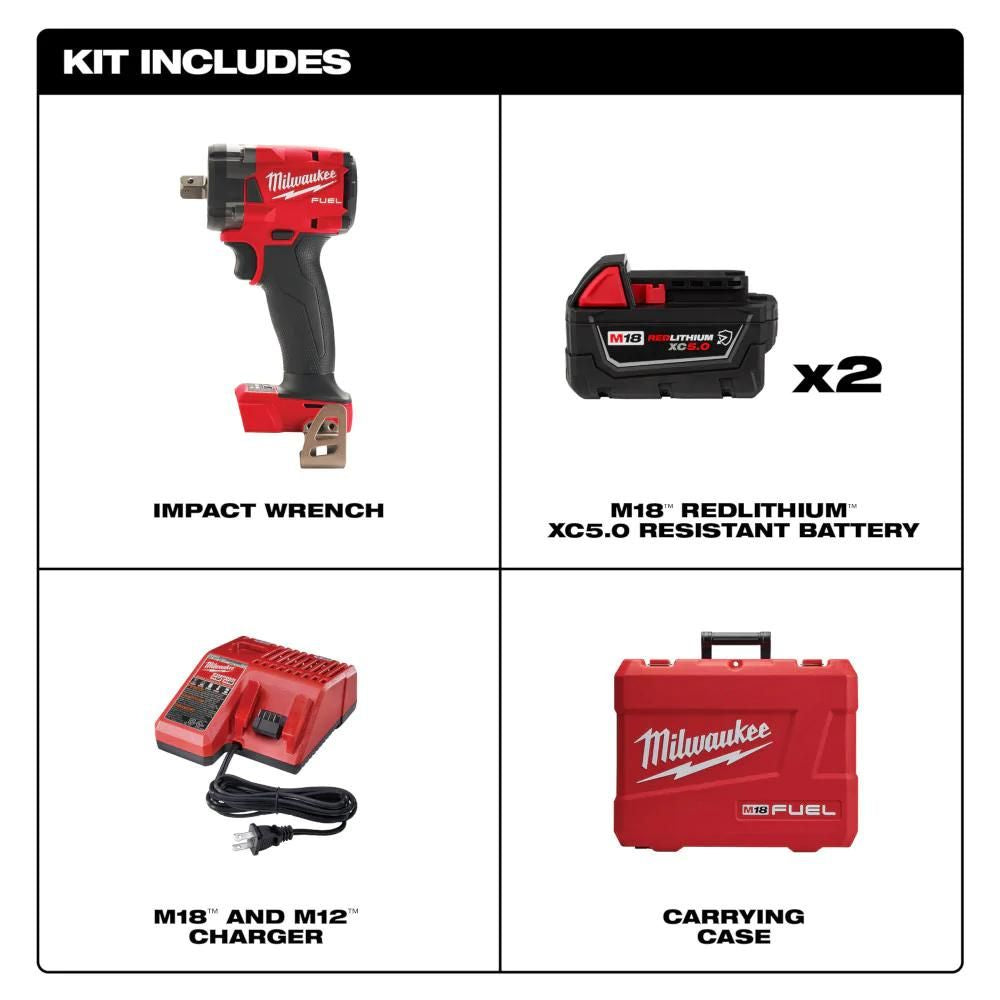 Milwaukee 2855P-22R M18 FUEL 1/2 " Compact Impact Wrench w/ Pin Detent Kit - 5