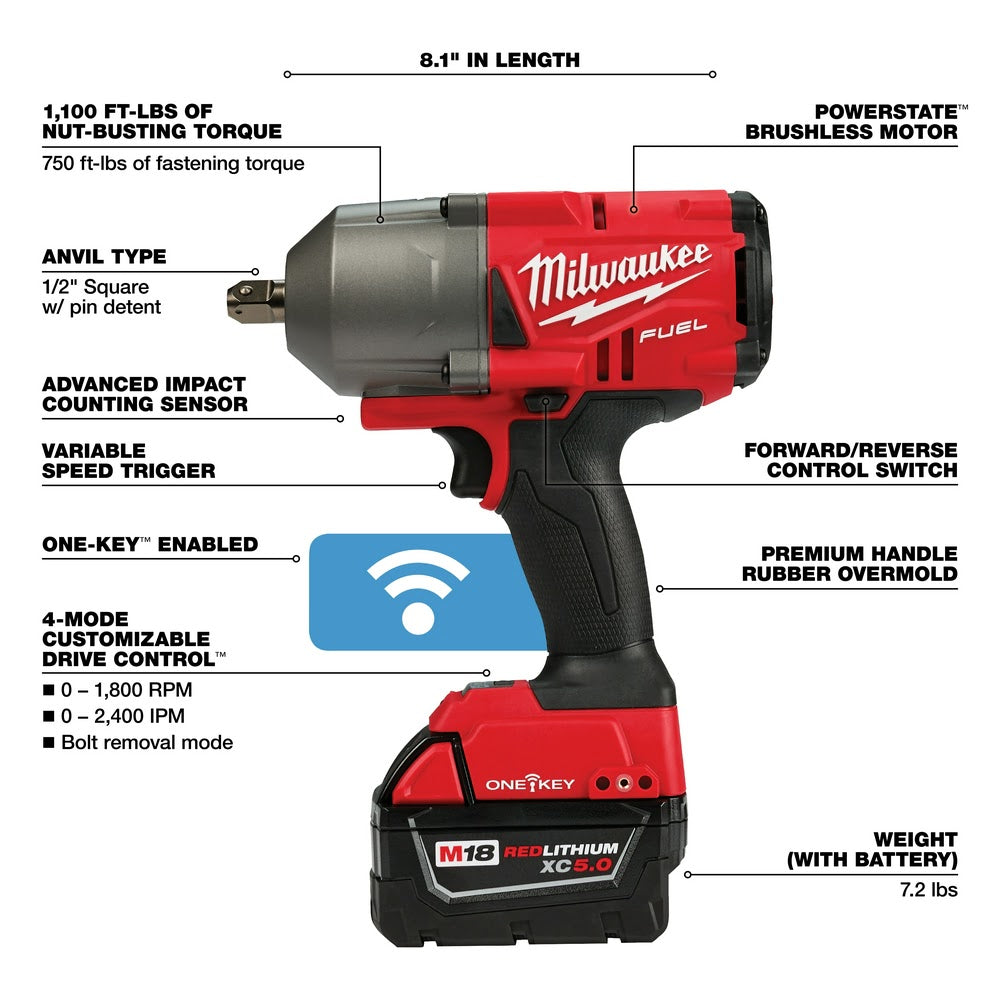 Milwaukee 2862-22 M18 FUEL ONE-KEY High Torque Impact Wrench 1/2" Pin Detent Kit - 4