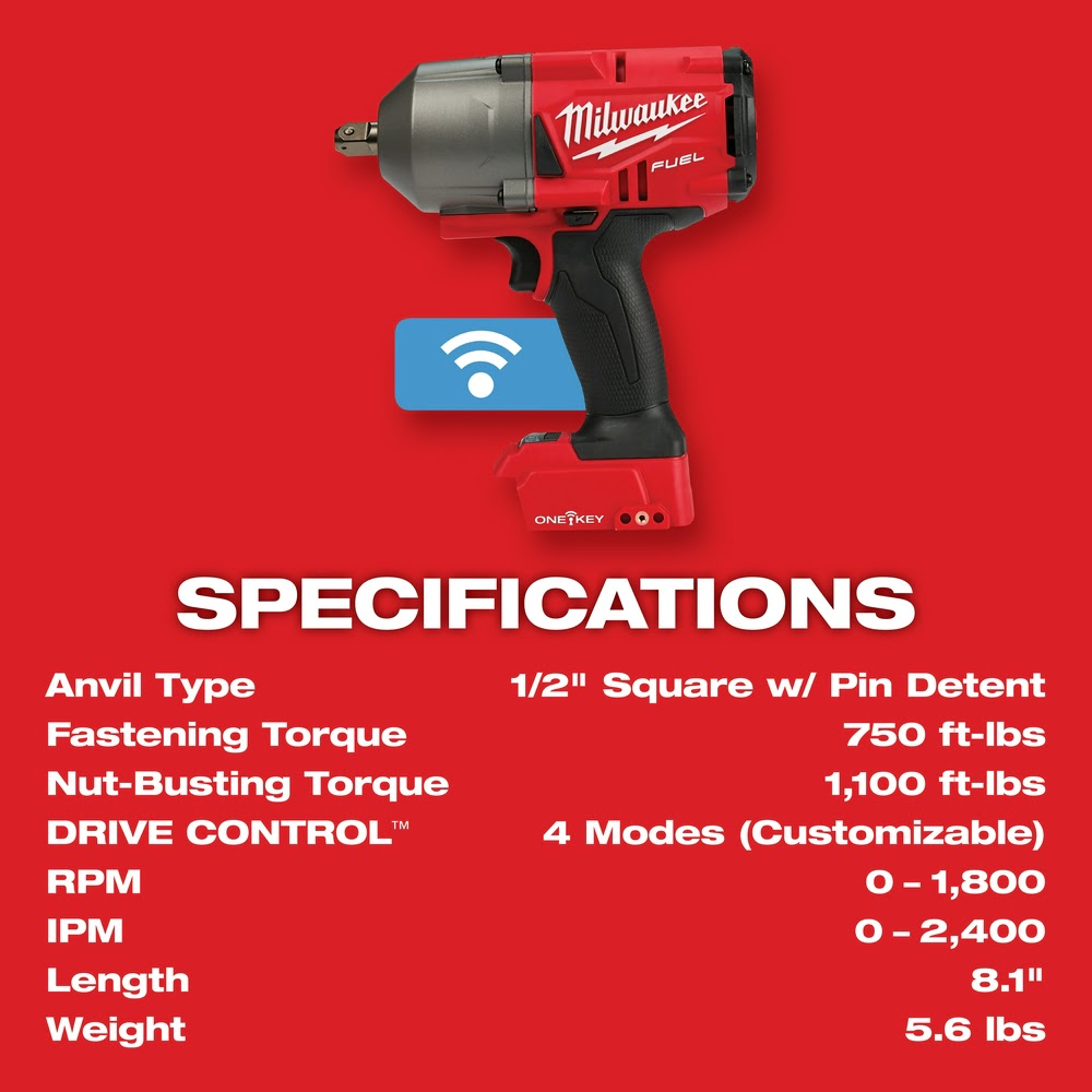 Milwaukee 2862-22 M18 FUEL ONE-KEY High Torque Impact Wrench 1/2" Pin Detent Kit - 8