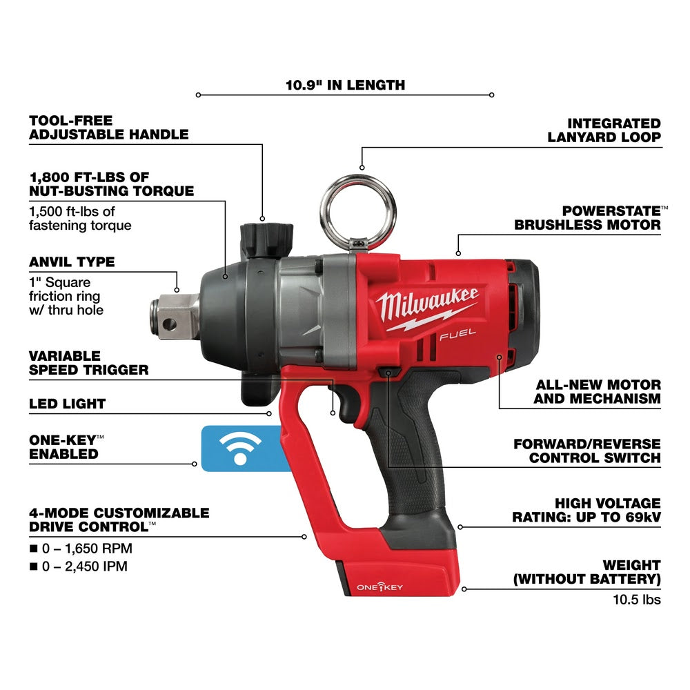 Milwaukee 2867-20 M18 FUEL 1" HTIW Impact Wrench w/ ONE-KEY Bare Tool - 4