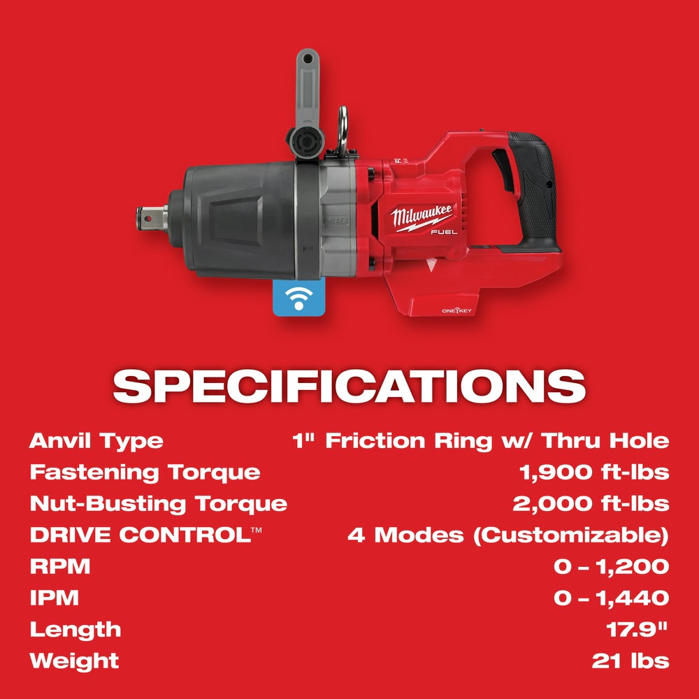 Milwaukee 2868-20 M18 FUEL 1" D-Handle High Torque Impact Wrench w/ ONE-KEY - 8