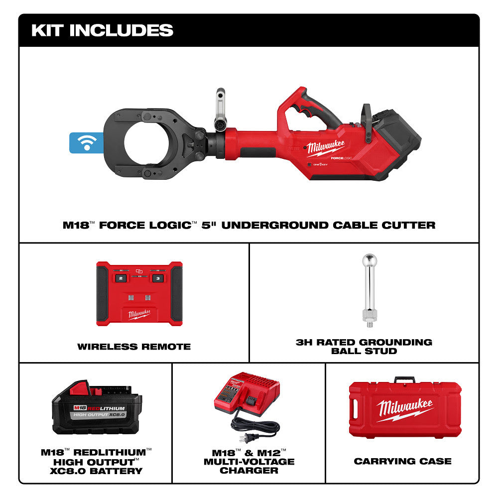 Milwaukee 2875R-21 M18 FORCE LOGIC 5" Underground Cable Cutter w/ Wireless Remote - 2